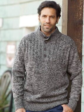 Atlas For Men Wool Blend Knitted Sweater Button Down Collar XL Gray